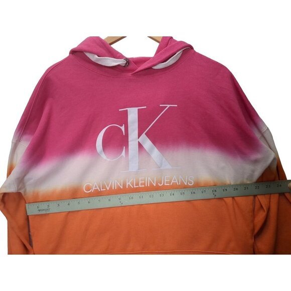 Calvin Klein Hoodie Sweatshirt Womens M Pullover Dip Dye Logo Pink Orange White - Picture 7 of 7